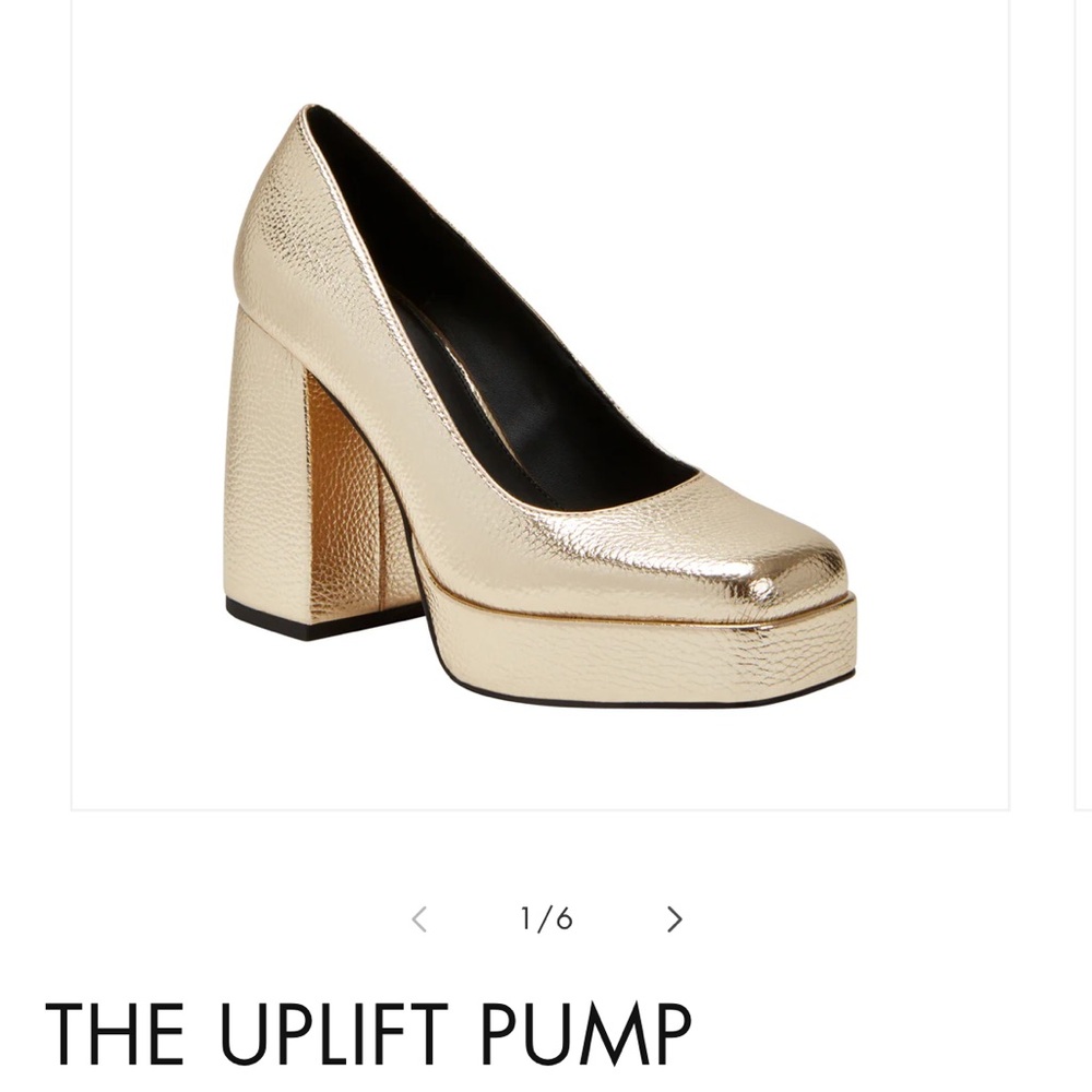 Katy Perry gold, square toe, block heel pump